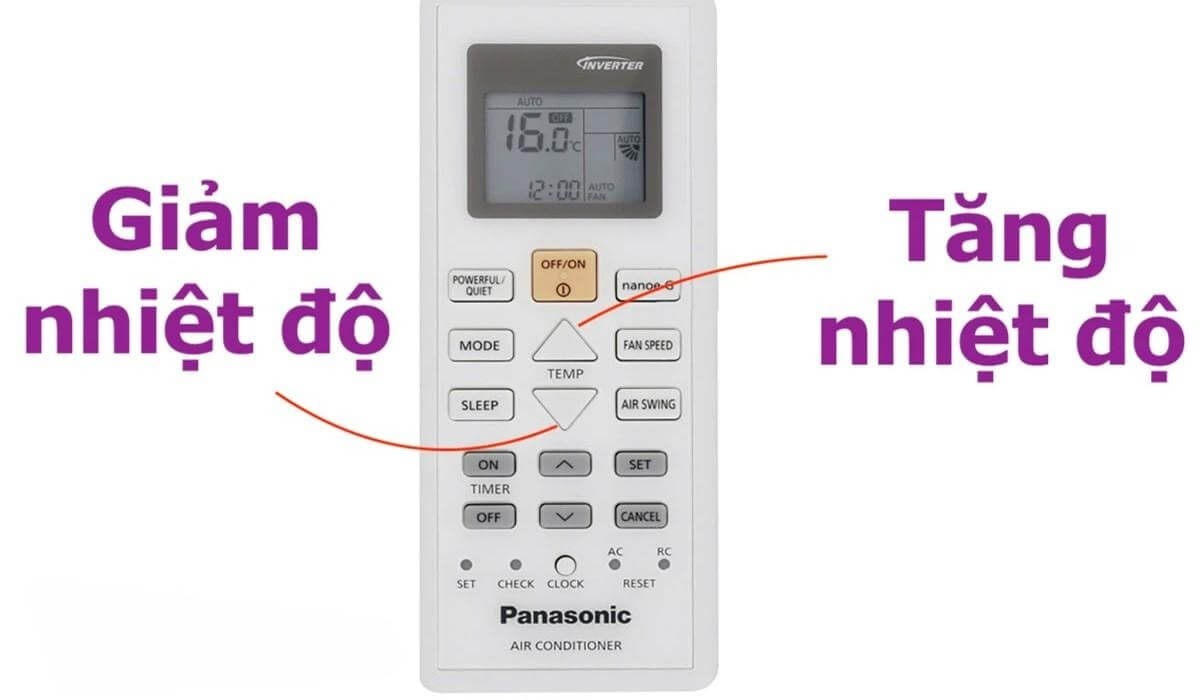 Điều chỉnh nhiệt độ máy lạnh Panasonic bằng remote